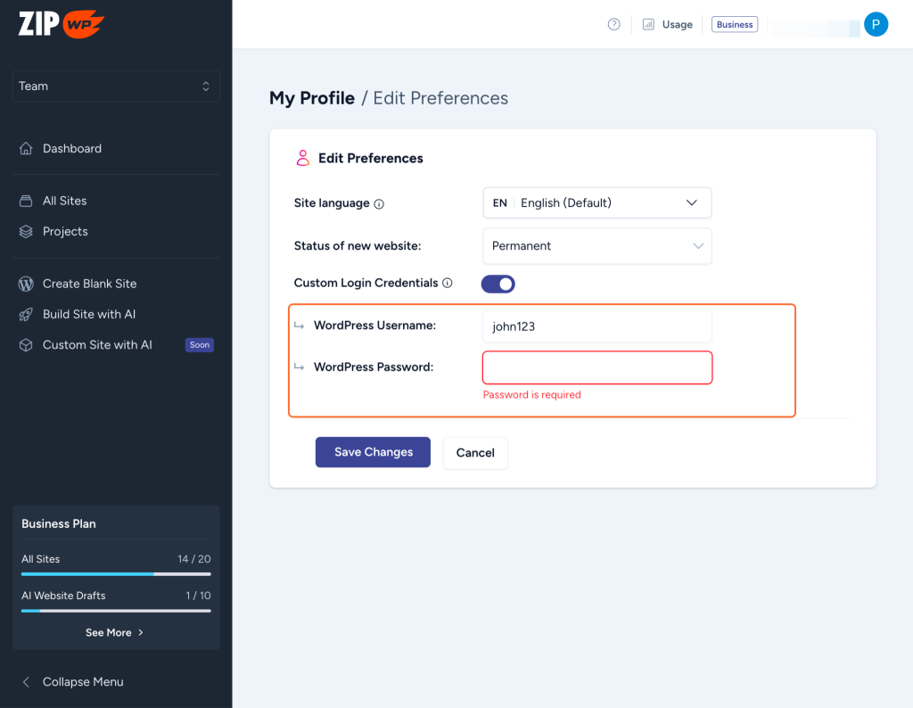 Username and Password